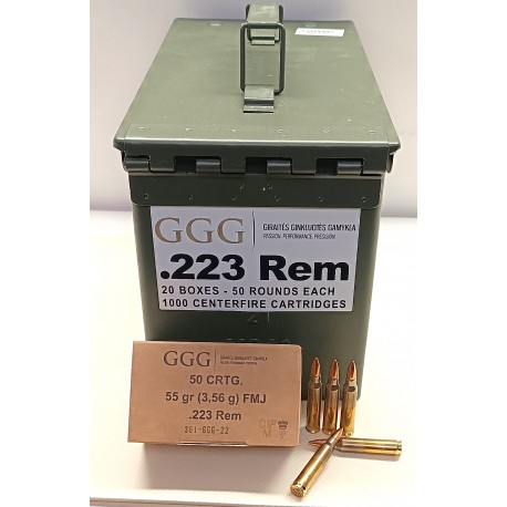CARTOUCHES GGG CALIBRE 223 REM 55GR CAISSE ACIER X1000