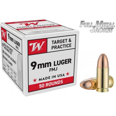 WINCHESTER 9MM LUGER FMJ 8G/124G SUPER X BOITE DE 50 MUNITIONS